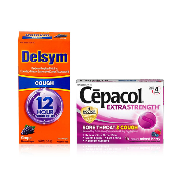 Delsym Adult 12 Hr Cough Relief Liquid, Grape 5 oz & Cepacol Extra Strength Sore Throat & Cough Drop Lozenges, Mixed Berry 16 ea 1 ea