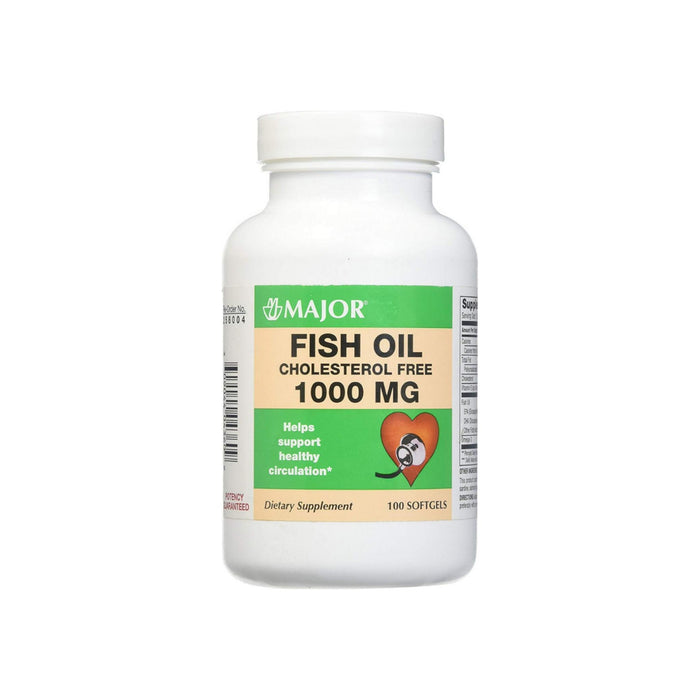 Major Fish Oil Cholesterol Free 1000MG 100 Soft Gels per Bottle 1 ea