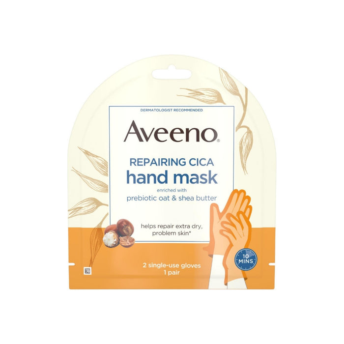 AVEENO Repairing CICA Hand Mask with Prebiotic Oat and Shea Butter for Extra Dry Skin, Paraben-Free and Fragrance-Free 1 Pair