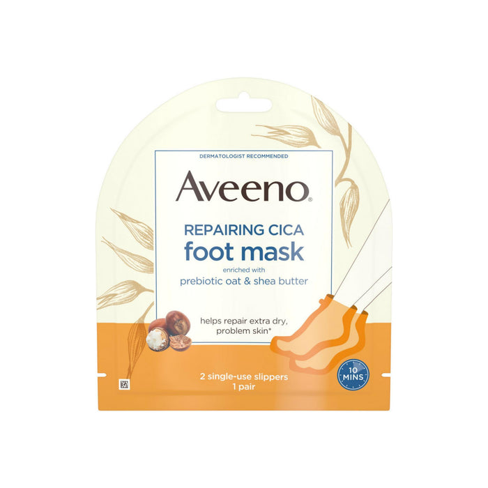 Aveeno Repairing CICA Foot Mask with Prebiotic Oat and Shea Butter, Moisturizing Foot Mask for Extra Dry Skin, 2 Single-Use Slippers 1 ea