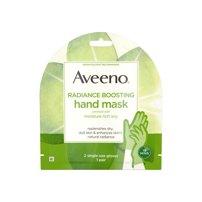 Aveeno Radiance Mask with Moisture Rich Soy, Moisturizing Hand Gloves to Replenish Dry Dull Skin, Paraben-Free, 2 Single-Use Gloves 1 ea