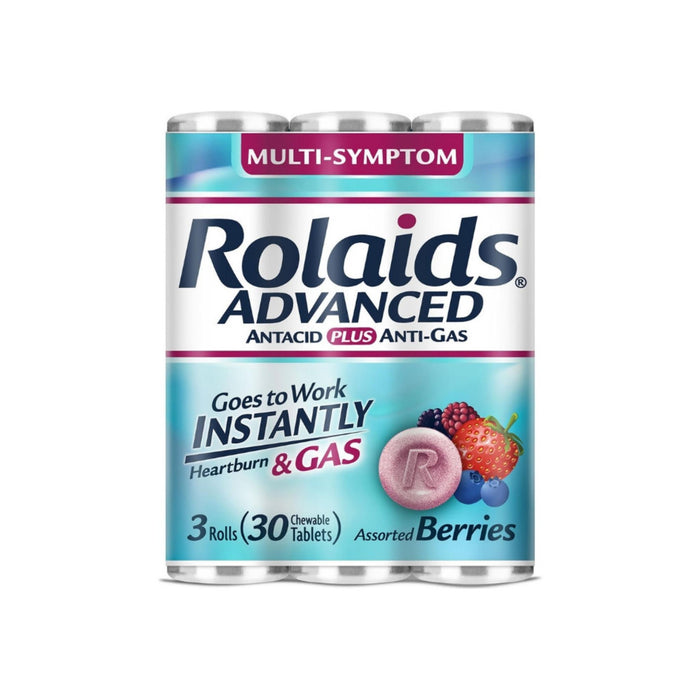 Rolaids Advanced Strength Antacid Plus Anti Gas Tablets Rolls, 3 Rolls 1 ea