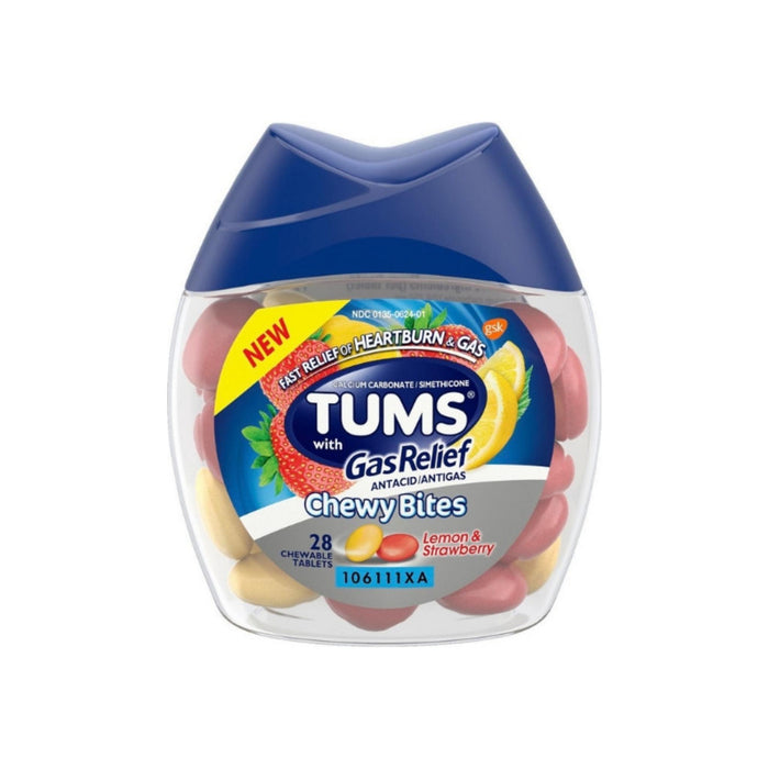 TUMS Chewy Bites with Gas Relief, Lemon & Strawberry, 28 ea