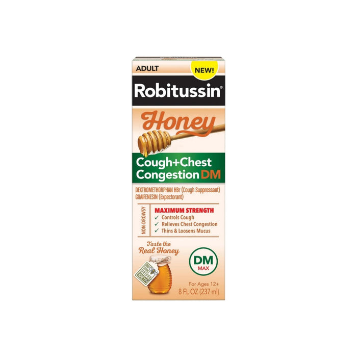 Robitussin Cough + Chest Congestion DM MAX Relief Liquid - Dextromethorphan, Honey, 8 oz
