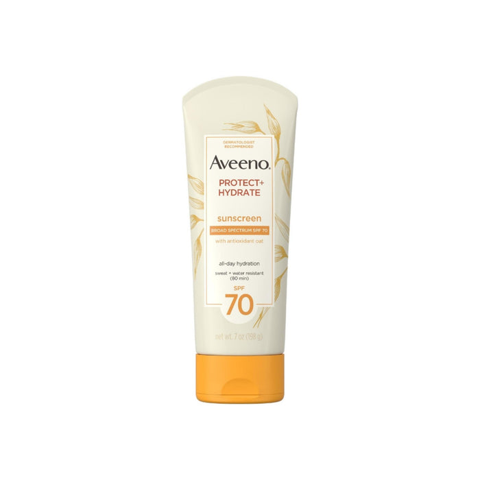 Aveeno Protect + Hydrate Moisturizing Sunscreen Lotion with Broad Spectrum SPF 70 & Antioxidant Oat, Oil-Free, Sweat- & Water-Resistant 7  oz