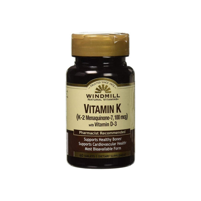 Windmill Natural Vitamins Vitamin K (K-2 Menaquinone-7, 100mcg), 60 ea