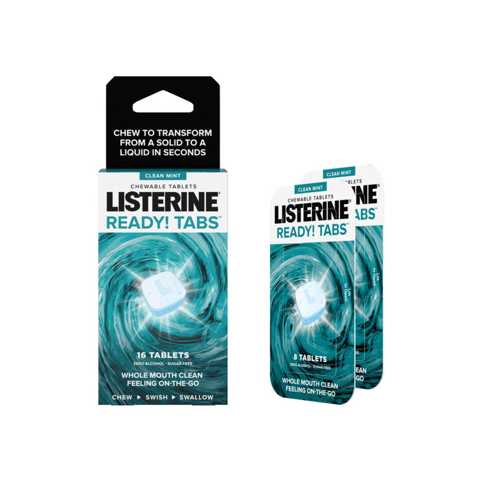 Listerine Ready! Tabs Chewable Tablets with Clean Mint Flavor, Revolutionary 4-Hour Fresh Breath Tablets, Sugar-Free & Alcohol-Free, 16 ea