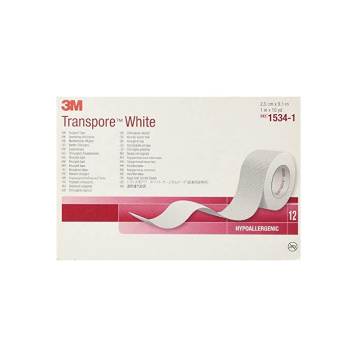 3M Medical Tape  Transpore White Water Resistant Plastic 1" X 10 Yard White NonSterile, 12 ea