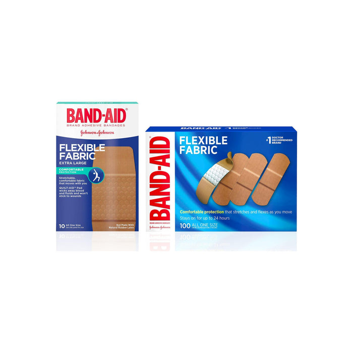 BAND-AID Brand Flexible Fabric Adhesive Bandages for Wound Care & First Aid, 1 Box Extra Large Size 10 ct and 1 Box All One Size 100 ct " 1 ea