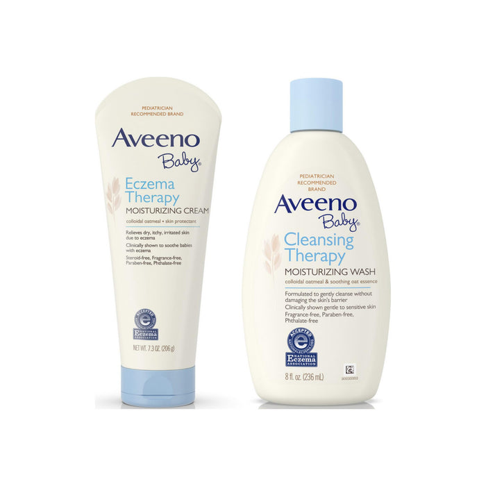 Aveeno Baby Cleansing Therapy Moisturizing Wash For Sensitive Skin 8 oz & Aveeno Baby Eczema Therapy Moisturizing Cream For Dry Skin 7.30 oz 1 ea