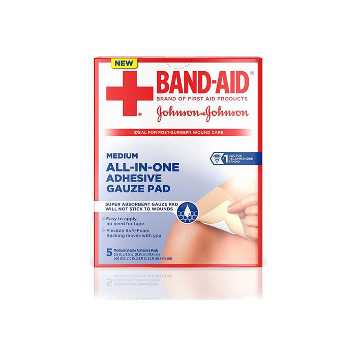 BAND-AID All-in-One Adhesive Gauze Pad, Medium 5 ea