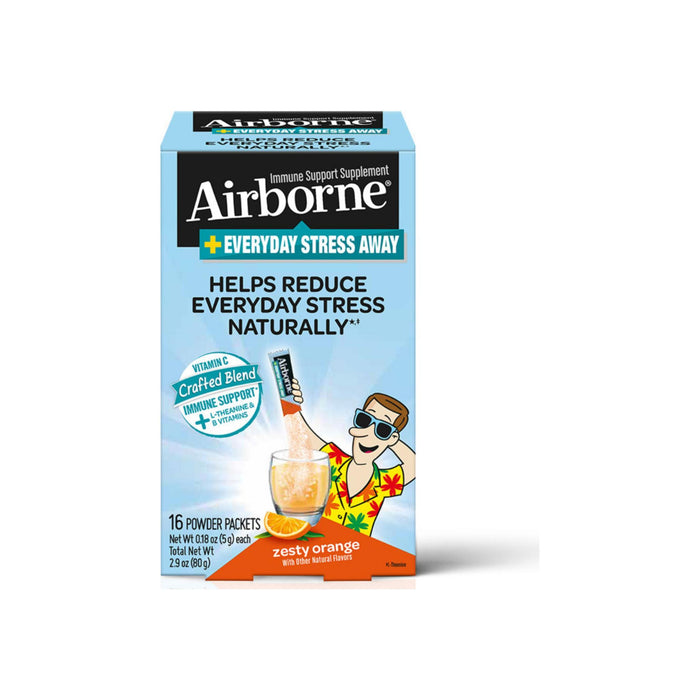 Airborne Stress Away Immune Support Supplement, Zesty Orange Powder Packets 16 ea