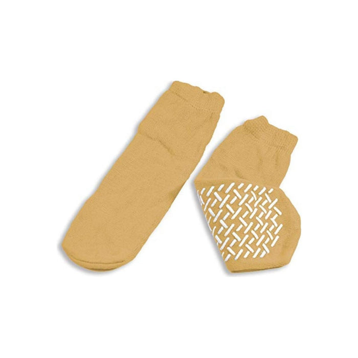 Slipper Socks Soft Sole XLarge Beige Ankle High