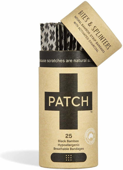 PATCH Organic Bamboo Adhesive Strip Bandages with Activated Charcoal, Black, 25 ct