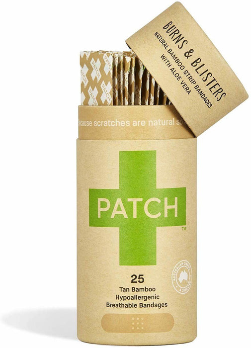 PATCH Organic Bamboo Adhesive Strip Bandages with Aloe Vera, Tan, 25 ct