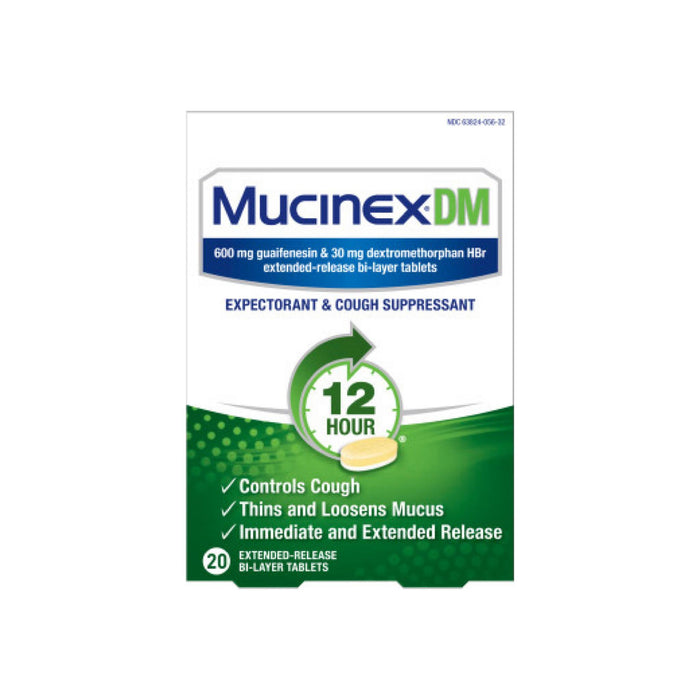 Mucinex DM 12-Hour Expectorant and Cough Suppressant Tablets, 20 ct