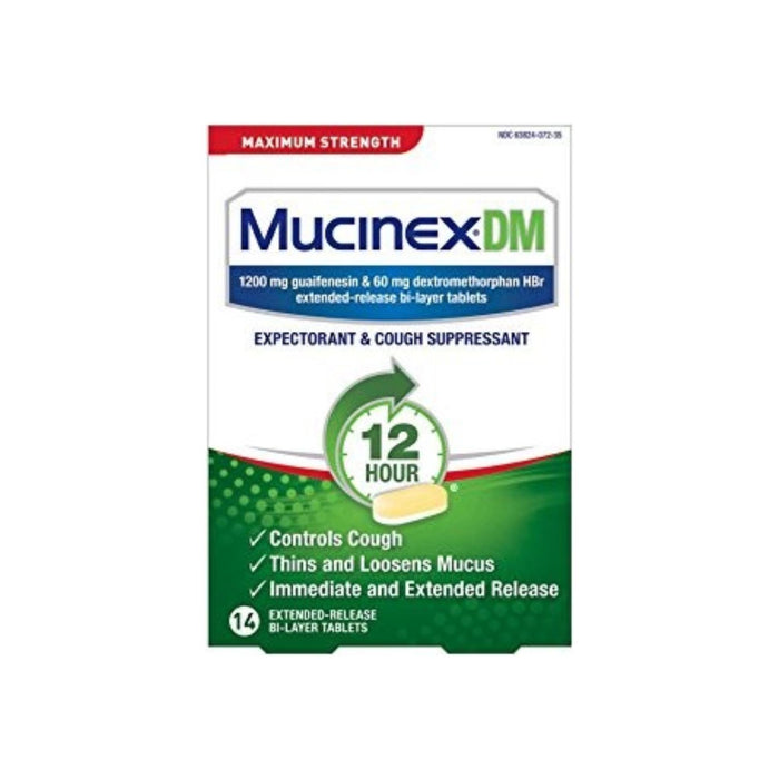 Mucinex DM Maximum Strength 12-Hour Expectorant and Cough Suppressant Tablets, 14 Count
