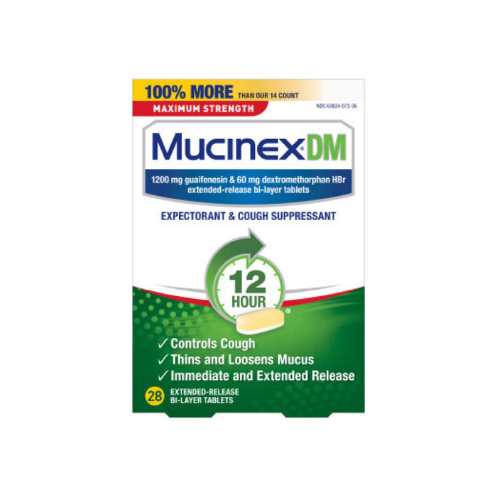 Mucinex DM 12 Hr Max Strength Expectorant & Cough Suppressant Tablets, 28 ct