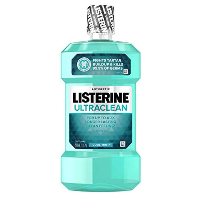 Listerine Ultraclean Oral Care Antiseptic Mouthwash with Everfresh Technology to Help Fight Bad Breath, Gingivitis, Plaque and Tartar, Cool Mint, 500 ml