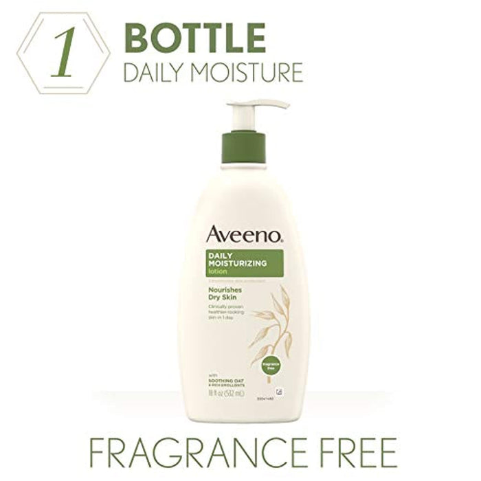 Aveeno Daily Moisturizing Body Lotion with Soothing Oat and Rich Emollients to Nourish Dry Skin, Gentle & Fragrance-Free Lotion is Non-Greasy & Non-Comedogenic, 18 fl. oz