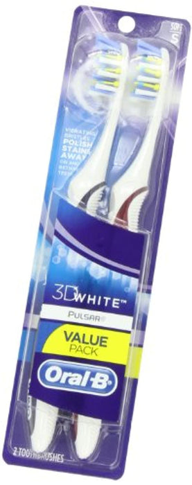 Oral-B Pulsar 3d White Advanced Vivid Soft Toothbrush Twin Pack (Colors May Vary)