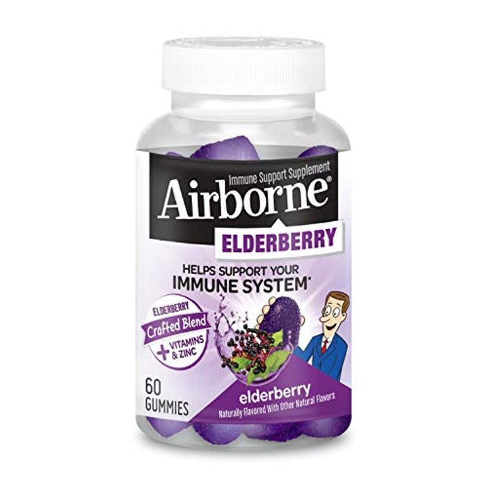 Airborne Elderberry + Vitamins & Zinc Gummies, Gluten-Free Immune Support Supplement with Vitamins C, D & E