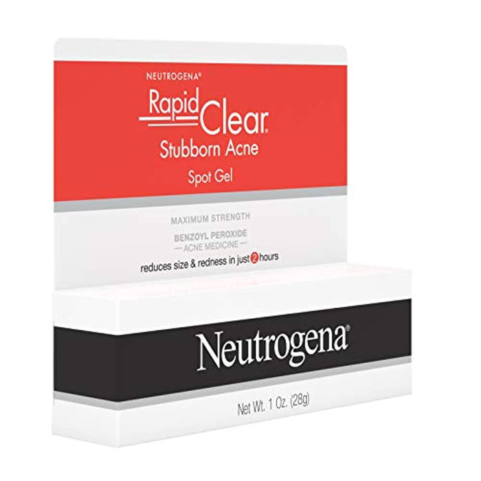 Neutrogena Rapid Clear Stubborn Acne Spot Treatment Gel with Maximum Strength Benzoyl Peroxide Acne Treatment Medicine, Pimple Cream for Acne Prone Skin with 10% Benzoyl Peroxide, 1 oz