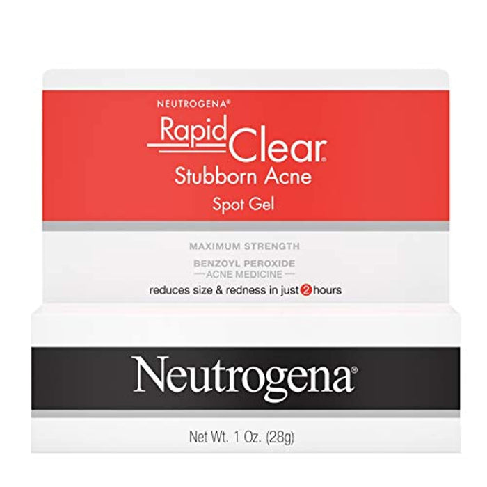 Neutrogena Rapid Clear Stubborn Acne Spot Treatment Gel with Maximum Strength Benzoyl Peroxide Acne Treatment Medicine, Pimple Cream for Acne Prone Skin with 10% Benzoyl Peroxide, 1 oz