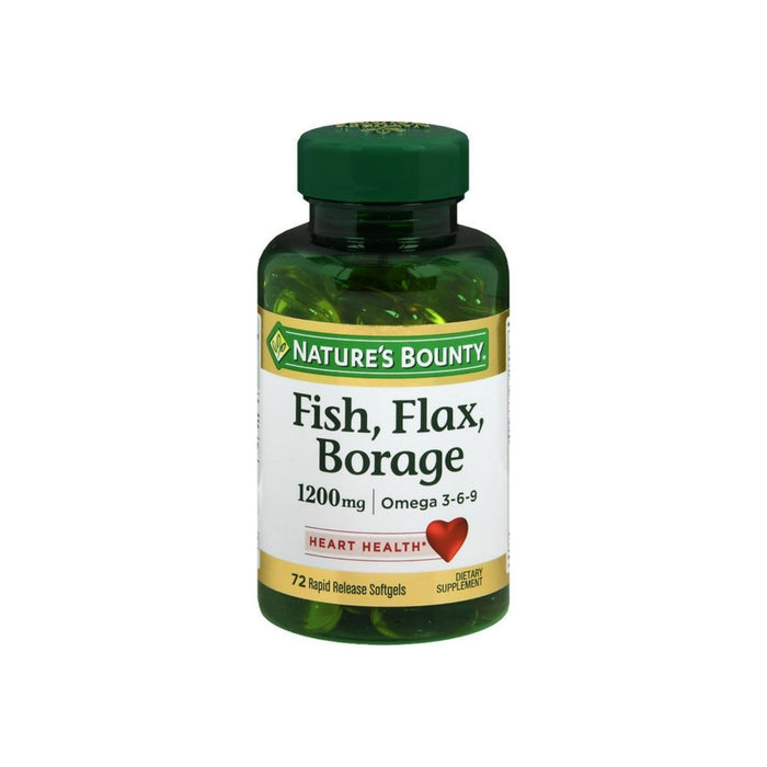 Nature's Bounty Fish, Flax, Borage 1200 mg, Omega 3-6-9, 72 Softgels