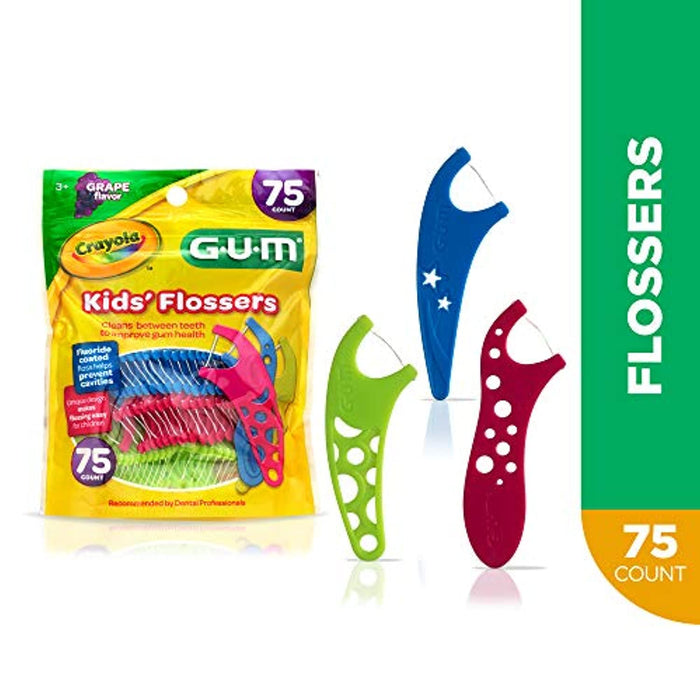 GUM Crayola Kids' Flossers, Grape, Fluoride Coated, Ages 3+, 75 Count