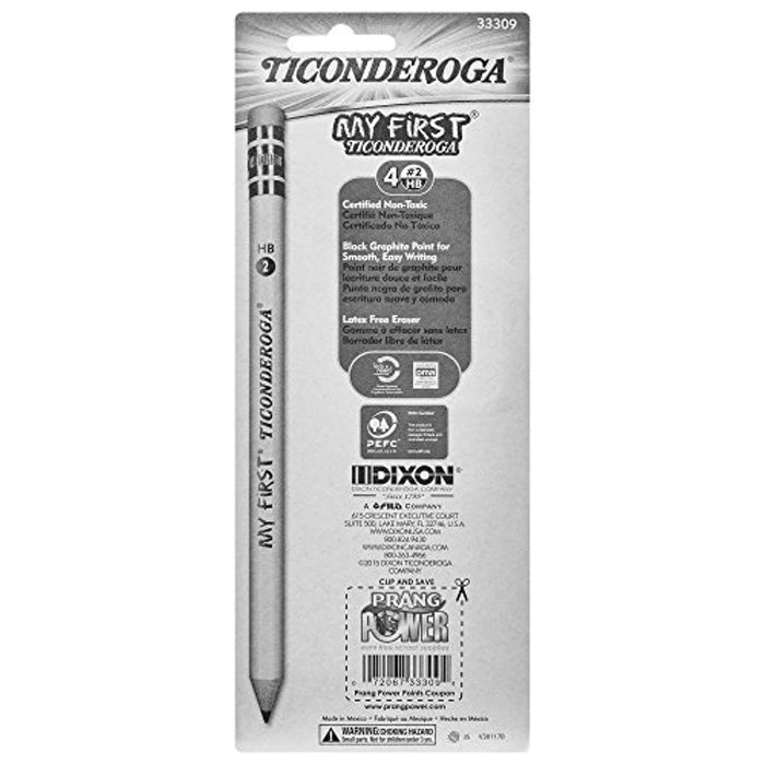 TICONDEROGA My First Pencils, Wood-Cased #2 HB Soft, Pre-Sharpened with Eraser, Includes Bonus Sharpener, Yellow, 4-Pack (33309)