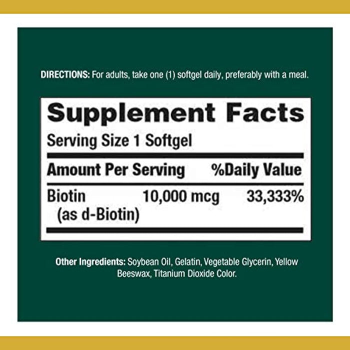 Biotin by Nature's Bounty for Hair, Skin, and Nails, 10000 mcg, 120 Rapid Release Softgels