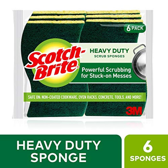 Scotch-Brite Heavy Duty Scrub Sponges, Powerful Scrubbing for Stuck-on Messes, 6 Scrub Sponges