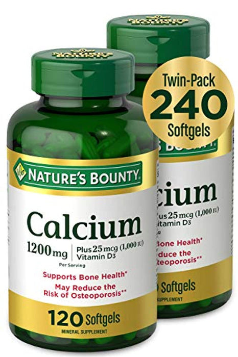 Calcium & Vitamin D by Nature's Bounty, Immune Support & Bone Health, 1200mg Calcium & 1000IU Vitamin D3, 120 Softgels (2-pack)