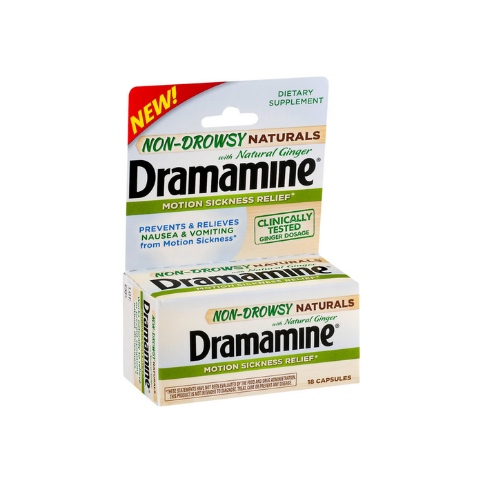 Dramamine Non-Drowsy Naturals Motion Sickness Relief Capsules with Natural Ginger 18 ea