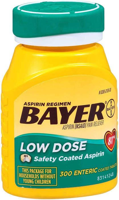 Bayer 81mg Enteric Low Dose Pain Relief Aspirin Tablets 300 ea