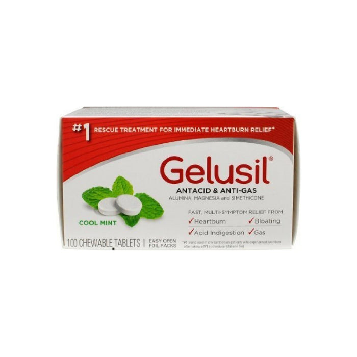 Gelusil Antacid/Anti-Gas Tablets Cool Mint, 100 Tablets