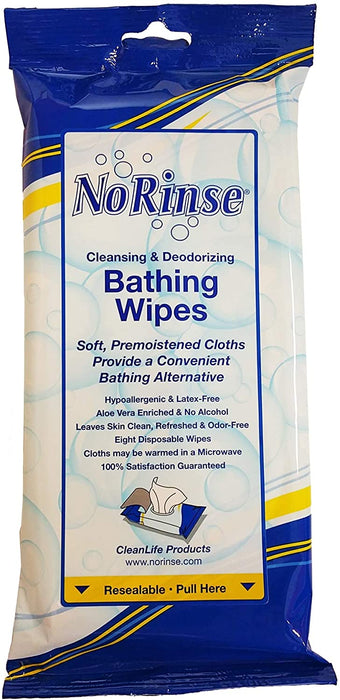 No Rinse Bathing Wipes by Cleanlife Products Premoistened and Aloe Vera Enriched for Maximum Cleansing and Deodorizing 8 ea