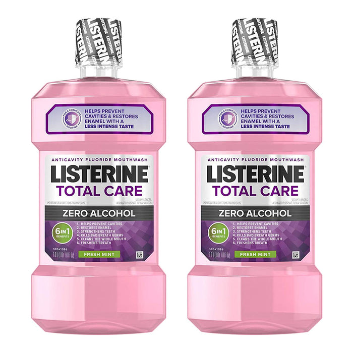 Listerine Total Care Anticavity Fluoride Mouthwash, 6 Benefit Mouthwash to Help Kill 99% of Germs that Cause Bad Breath, Prevent Cavities, Strengthen Enamel & More, Fresh Mint Flavor, 1 L