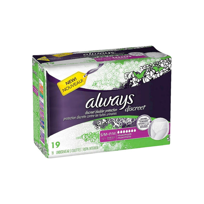 Always Discreet Maximum Absorbency Incontinence Underwear, Small 19 ea —  QARSTORES