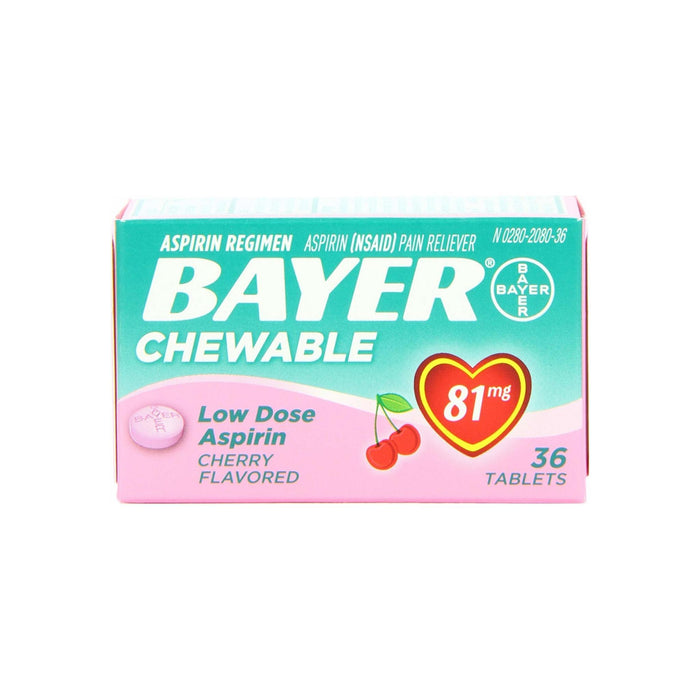 Bayer Chewable Low Dose Aspirin 81mg Cherry Flavored 36 Tablets