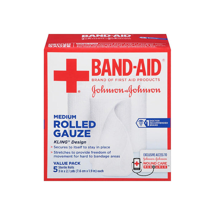 BAND-AID First Aid Rolled Gauze Sterile Roll, Medium 5 ea