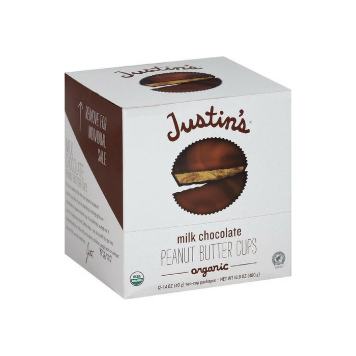Justin's Organic Peanut Butter Cups, Milk Chocolate 1.4 oz, 12 count