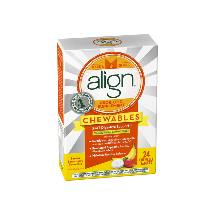 Align Probiotic Supplement Chewable Tablets, Banana Strawberry Smoothie 24 ea
