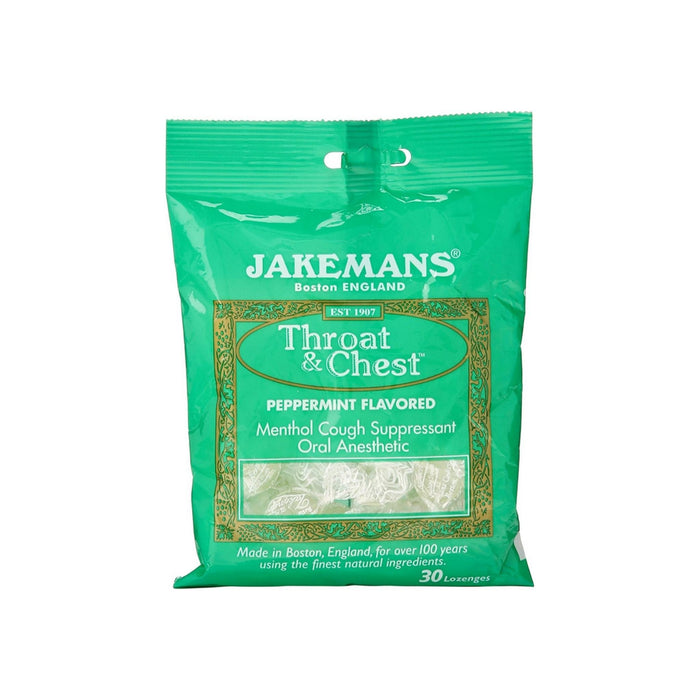Jakemans Throat & Chest Lozenges, Peppermint 30 ea