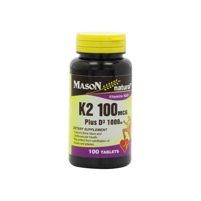 Mason Natural K2 100 mcg Plus D3 1000 IU Tablets 100 ea