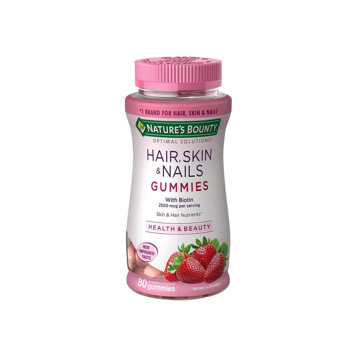 Nature's Bounty Optimal Solutions Hair, Skin and Nails Gummies with Biotin, Strawberry Flavored 80 ea