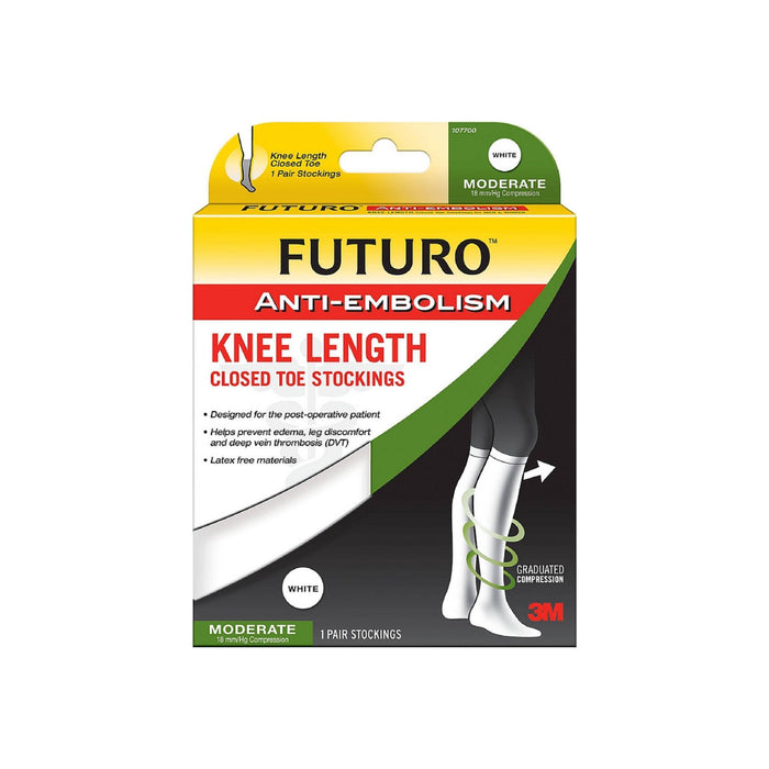 FUTURO Anti-Embolism Knee Length Closed Toe Stockings, White 1 ea