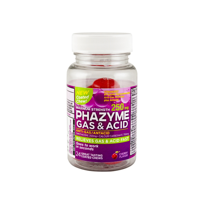 Phazyme Gas & Acid Maximum Strength Coated Chews, Cherry Flavor 24 ea