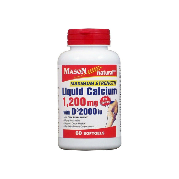 Mason Natural Liquid Calcium 1200 mg with D3 2000 IU Softgels 60 ea
